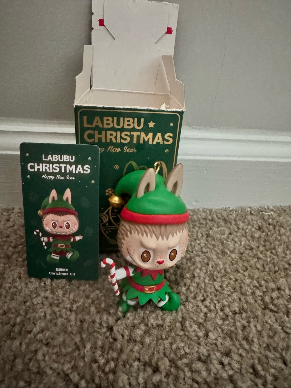 Labubu Christmas Elf Ornament — Green Holiday Elf Figurine